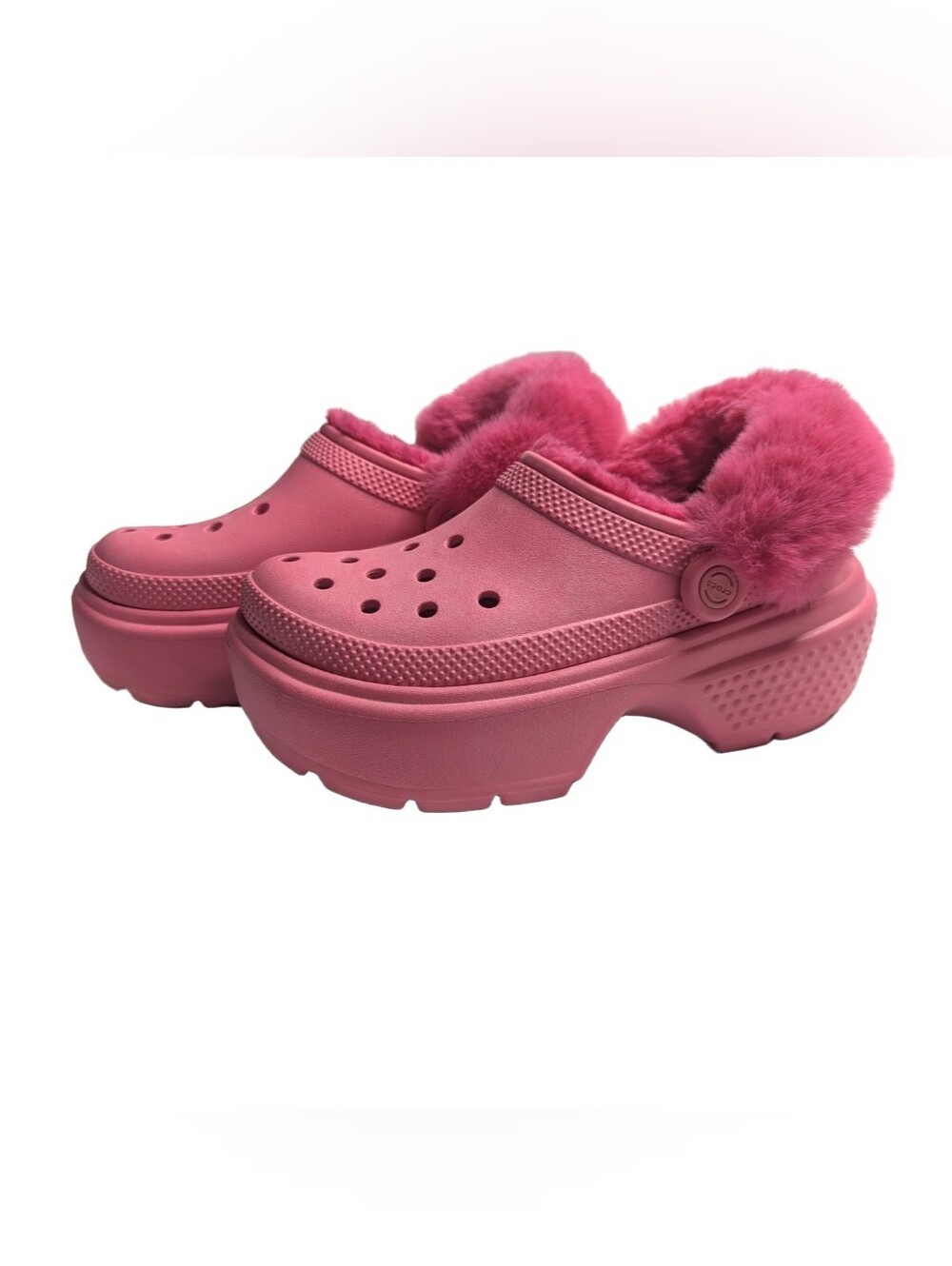 Crocs Classic Stomp Hyper Pink Fur Unisex Platform Clogs - Size 6 Men 4